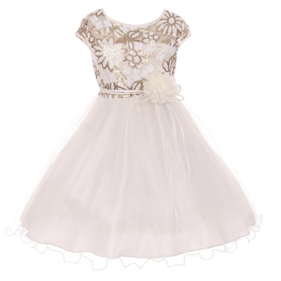 Flower Girl Dress Big Girls Junioor Cap Sleeve Floral Sequin Tulle Easter Party - Picture 1 of 5